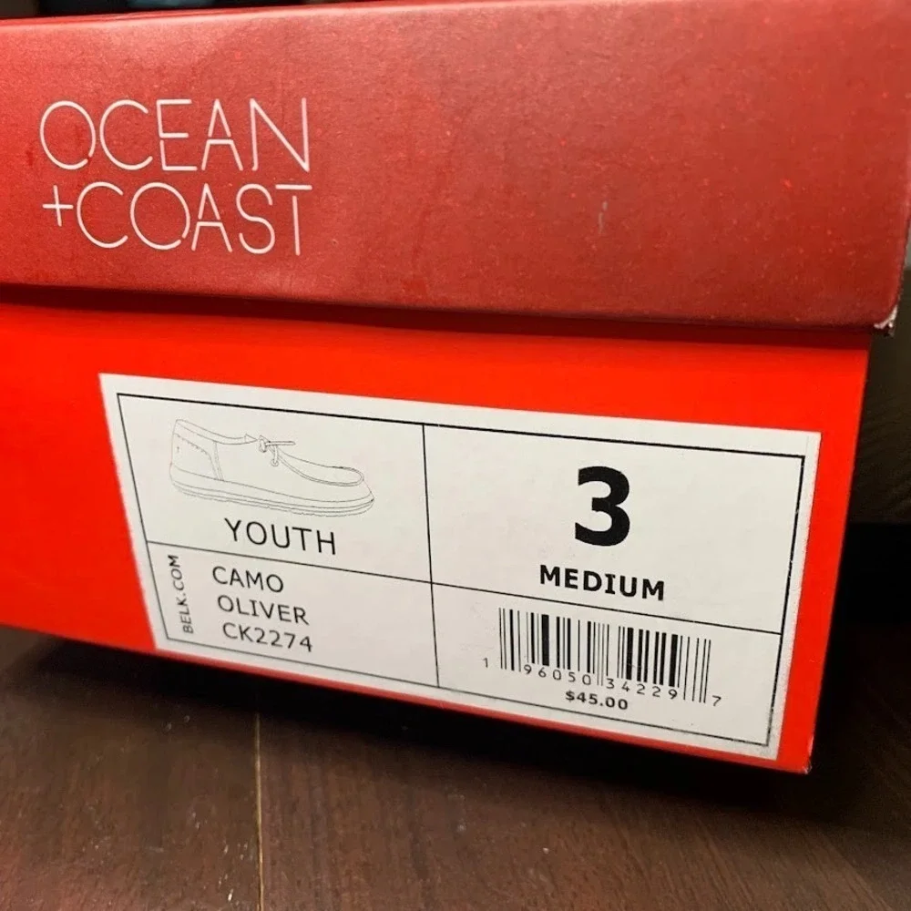 Ocean + Coast Oliver Boat Shoes Youth 3 Camo New Canvas‎ Slip On CK2274